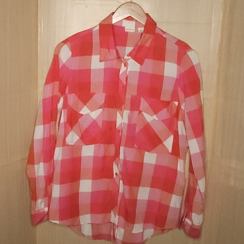 Westbound Pink White Plaid Relaxed Fit Button Down Large